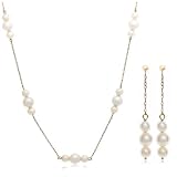 14k Yellow Gold Freshwater Cultured Pearl Dangle Earrings and Necklace Set