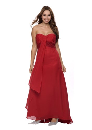 Astrapahl, Langes Abendkleid im Empire Stil, mit verspielten Schal,Farbe rot