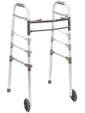 Drive Medical Deluxe Two Button Folding Universal Walker with 5" Wheels, Gray, Adult / Junior