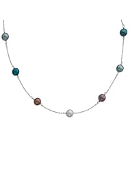 Black, Grey and Blue Cultured Pearl and Chain Link Necklace
