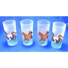4 HORSE western decor drinking Glasses tea tumblers ice by Cypress