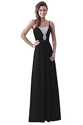 Chiffon/Satin Open-Back Beaded Sleeveless Spaghetti Strap Prom Dress 