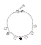 .925 Sterling Silver Heart Solid Cutout Charms Anklet