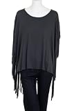 Coco Love Long Fringe Sides Tiger Print Back Scoop Neck Poncho Boxy Top Gray
