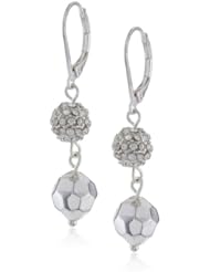 Nine West "Pop Notch Silver" Silver-Tone Crystal Glass Double Drop Earrings