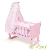 Berceau avec ciel de lit pour poupée Anita 22 cm – Rose à pois blancs