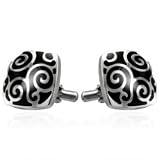 Black Enamel Stainless Steel Cufflinks with Ornate Design