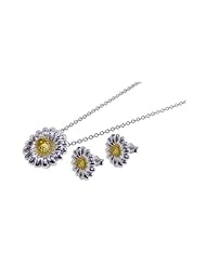 .925 Sterling Silver Sunflower Earrings and Pendant Cubic Zirconia Necklace , Comes in Gift Box and Pouch.