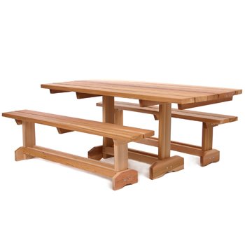 3pcs Outdoor Patio Western Red Cedar Wood Dining Table & Benches Set product image