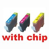 3-Pack Color Ink w/ Chip for CLI-8 Canon Pixma MP500 MP530 MP600 MP800 iP4200 iP4300 iP4500 iP5200 iP5200