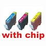 3-Pack Color Ink w/ Chip for CLI-8 Canon Pixma MP500 MP530 MP600 MP800 iP4200 iP4300 iP4500 iP5200 iP5200