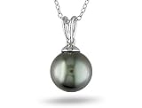 Sterling Silver Tahitian Black Pearl Fashion Pendant With Chain