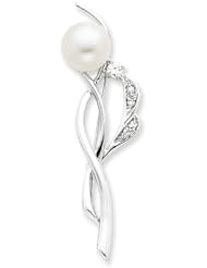 Sterling Silver CZ Freshwater Pearl Pin
