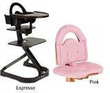 Svan High Chairs from Scandinavian Child with Infant Kit and Cushion, Pink Cushion with Espresso Wood
