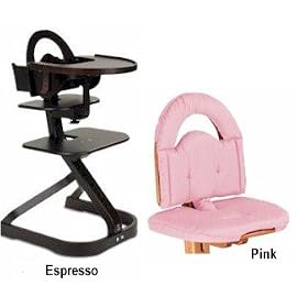 Svan High Chairs from Scandinavian Child with Infant Kit and Cushion, Pink Cushion with Espresso Wood