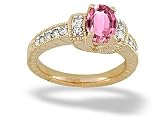 14K Yellow Gold Oval Created Pink Sapphire and Diamond Ring