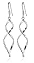 Sterling Silver Wavy Design French Ear Wire Hook 1.5" Dangle Earrings