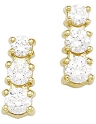 CleverEve Designer Series One Pair of 14K Yellow Gold CZ Three Stone Earrings