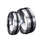 Men & Women 8MM/6MM Tungsten Carbide Wedding Band Ring Set With Black Carbon Fiber Inlay (Available Sizes 5-15 Including Half Sizes)