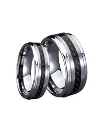 Men & Women 8mm 6mm Tungsten Carbide Wedding Ring Ring Set with Black Carbon... by 