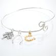 Wire LUCK Charm Bracelet in Sterling Silver with Horseshoe, Wishbone, and Four-Leaf Clover Charms, #8024
