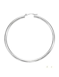 14K White Gold 3.0X50mm Round Tube Polish Hoop Earring