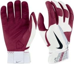 Nike GB0305 Diamond Elite Pro Batting Gloves - White/Team Maroon