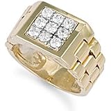 Image of Jewelco London 9ct Solid gold cubic zirconia set men's cluster 'Flexi-Fit' Ring, which mirrors the contours of your finger