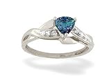 14K White Gold Trillion Created Alexandrite and Diamond Ring