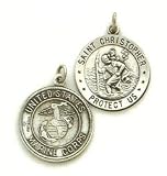 Saint Christopher - Sterling Silver Reversible US Marine Corp St. Christopher Protect Us Pendant