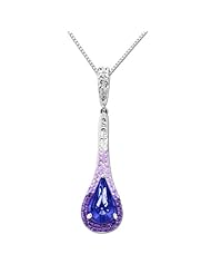 Carnevale Sterling Silver Purple Tear Drop with Swarovski Elements Pendant Necklace, 18"