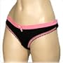 Mopas Sexy Lowrise Spandex G string Thong Panty With Lace Designs, XLarge, Black with Pink trim