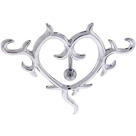 Silver TOP DROP Heart TATTOO Belly Ring by 