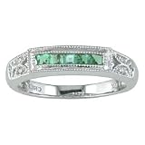 14K White Gold .02 ctw Diamond and Emerald Ring