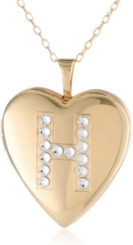 Momento Lockets Gold over Silver Swarovski Crystal Initial H Locket Necklace, 18"