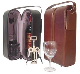 Black Leather Double Wine Case Holder