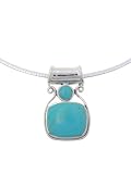 Sterling Silver Stacked Rounded Turquoise Pendant with 18 Omega Chain