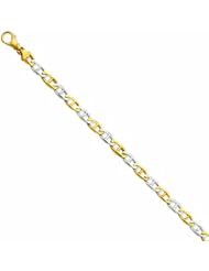 Genuine 14K Yellow Gold Two-Tone 6.2Mm Polished Fancy Link Bracelet 8.25 Inches 100% Satisfaction Guaranteed.
