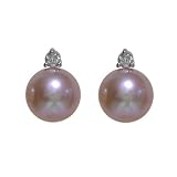 Natural Lavender 7.5-8mm Orbital Diamond 14k White Gold Cultured Pearl Stud Earrings - by Dahlia Classic Jewelry Collection