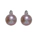 Natural Lavender 7.5-8mm Orbital Diamond 14k White Gold Cultured Pearl Stud Earrings - by Dahlia Classic Jewelry Collection