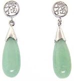 Sterling Silver Genuine Green Jade Drop Earrings