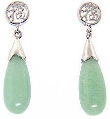Sterling Silver Genuine Green Jade Drop Earrings