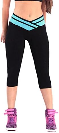 iLoveSIA(TM) Women's Tights Capri Legging Black+Lake Blue US Size M