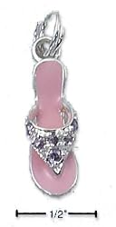 Enamel 3d Purple Pink Flip-Flop With Purple CZs Charm - JewelryWeb