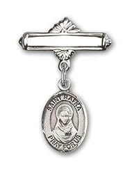 Sterling Silver Baby Badge with St. Rafta Charm and Polished Badge Pin