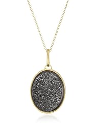 Marcia Moran "Mystere" 18k Gold-Plated Black Druzy Oval Pendant Necklace