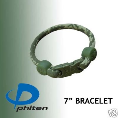 Phiten Custom Titanium Green Camouflage Bracelet with Green Trim and Forest Green Clasp 7″