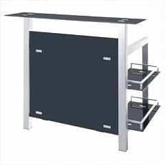 Bartheke aus alu gloss farbenem Stahlrohr und schwarzem 8mm Sicherheitsglas, Breite 120cmxTiefe