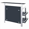 Bartheke aus alu gloss farbenem Stahlrohr und schwarzem 8mm Sicherheitsglas, Breite 120cmxTiefe