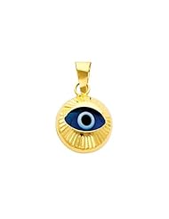 14K Yellow Gold Medium Evil Eye Fluted Lucky Charm Pendant
